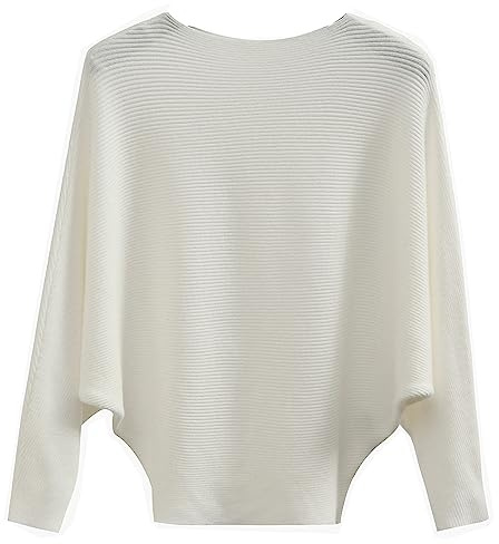 Women's Sweater Off Shoulder Batwing Sleeve Loose Pullover Solid Sweater Knit Jumper Tops
