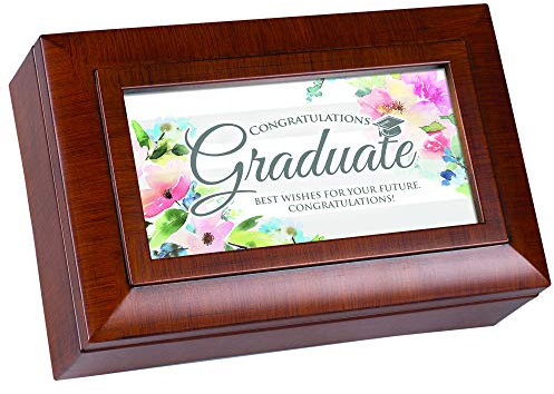 Cottage Garden Graduate Best Wishes Spieluhr mit abgeschrägter Holzmaserung, spielt Pomp und Umstand