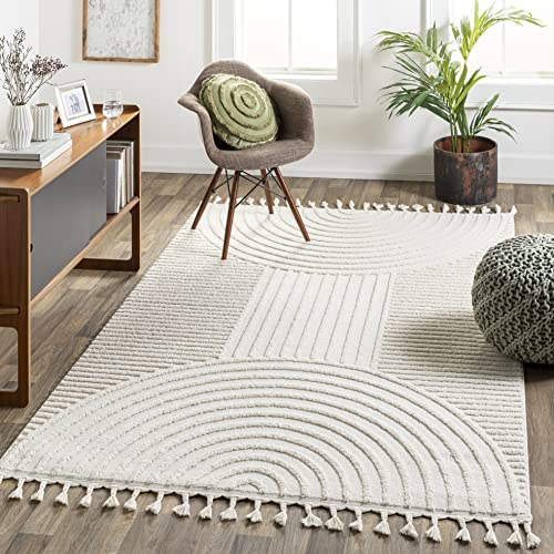 Livabliss Jakarta Teppich Wohnzimmer Boho, großer Teppich Schlafzimmer 160x213 cm - Teppich für Esszimmer mit geometrischem Muster, Skandinavischer Wohnzimmerteppich modern in Creme und Elfenbein