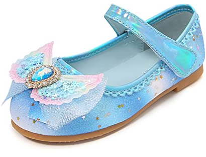 YOSICIL Mädchen Prinzessin Schuhe Flamenco Schuhe ELSA Schuhe Flache Ballerinas Kinder Partei Glitzer Schuhe für Karneval Kostüm Zubehör Schuhe Halloween Festschuhe Tanzball, Blau, 26