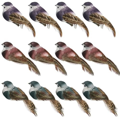 LWINGFLYER Künstliche Vögel Schaumfeder Spatz Vögel für Kunsthandwerk Garten Frühling Weihnachtsbaum draußen Hochzeitsdekoration (12Pcs)