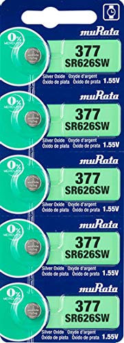 5 x Murata 377 SR66 AG4 SR626SW Silver Oxide 0% Mercury Watch Battery [1 Strip of 5 Batteries]