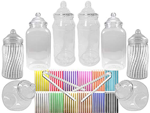 8 leere Kunststoff-Süßigkeitengläser, 2 Zangen und 50 Beutel, 11 Farben zur Auswahl – fügen Sie einfach Süßigkeiten hinzu, um Ihren süßen Tisch zu kreieren (Rosa)