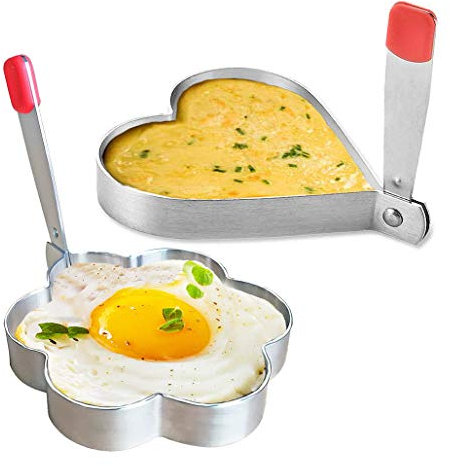 WUPYE Egg Ring, Spiegeleiform für Bratpfanne,Edelstahl-Pancake Form zum Braten und Formen von Eiern, Antihaft, Herz- und Blütenförmige Kochringe