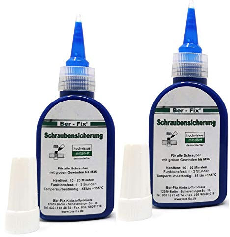 Ber-Fix 2x 50g Schraubensicherung mittelfest Blau - flüssige Schraubensicherung fest Schrauben-Kleber Industrienorm (DIN EN ISO 10964)