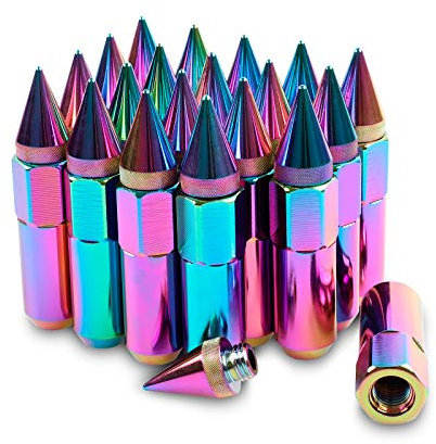 M12X1.5 Spikes Nuts for Rims Aluminum Extended Tuner Lug Nuts 20PCS 60MM (Neo Chrome)