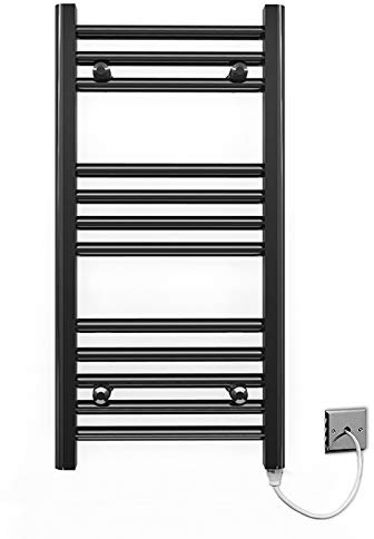 Myhomeware 400mm Wide Black Flat Electric Pre-Filled Heated Towel Rail Radiator For Bathroom Designer UK (Alyssa 400 / 700mm Electric Black)