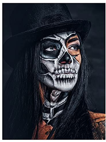 wandmotiv24 Deko Wandbild aus Acrylglas, Größe 40x30cm, Hochformat, Model mit Totenkopf Makeup, Schminke, Hut, Frau, Dekoration Wohnung modern, Deko, Acryl, Wanddeko Schlafzimmer M0064