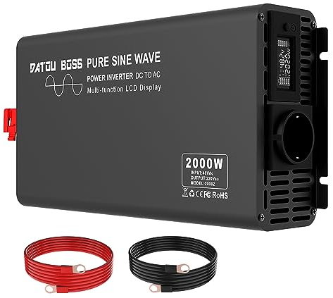 DATOUBOSS Wechselrichter 48v auf 230v 2000w /4000w Reiner Sinus Spannungswandler,Eu-Steckdose LCD-Digitalanzeige Inverter FüR Kfz LKW Camping Notfall HaushaltsgeräTen Solaranlagen Wohnmobil