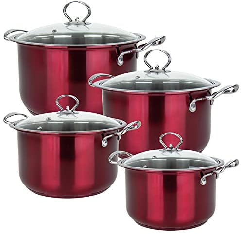 SQ Professional Gems Stainless Steel Stockpot Set with Lids (Ruby, 4pc)