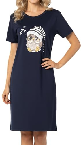 In One Clothing Damen Nachthemd mit kurzem Arm, weicher Single-Jersey aus 100% Baumwolle