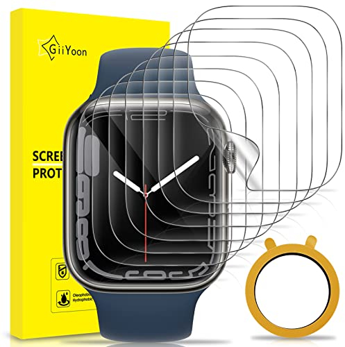 GiiYoon 8 Piezas Protector de Pantalla para Apple Watch Series 9/8/7 41mm [No es de cristal], Película Protectora de Hidrogel Flexible de TPU, Curva 3D de Cobertura Completa, Fácil instalación