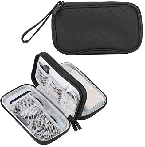 Goshyda Sac de Rangement électronique, Organiseur électronique, Accessoires de Voyage, Organiseur de Gadgets, avec Design à 2 Niveaux, Sangle de Transport, pour Les Vacances, Les Voyages(Le Noir)