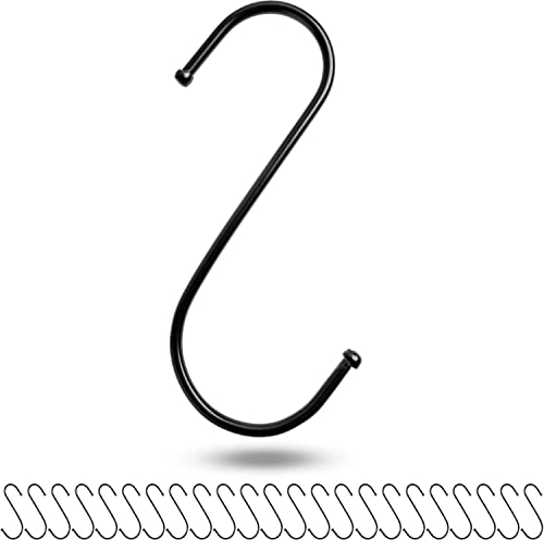 Ganchos S para colgar, 24 piezas, en negro, ganchos de metal para varillas de hasta Ø 42 mm, longitud 120 mm, Ganchos S para cocina, barra de colgar, garaje, olla, sartén, taza, ganchos para colgar