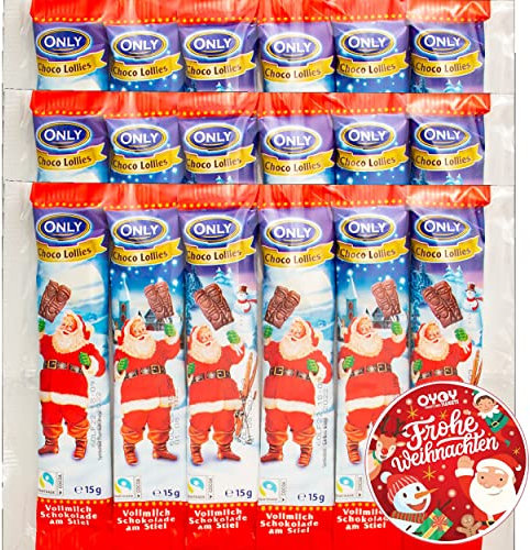 18x 15g OYOY Weihnachtsmann Schokolollies am Stiel aus Vollmilchschokolade I Schoko Nikolaus am Stiel I Ideal als Adventskalender Füllung Kinder oder Weihnachtsfeier Geschenke