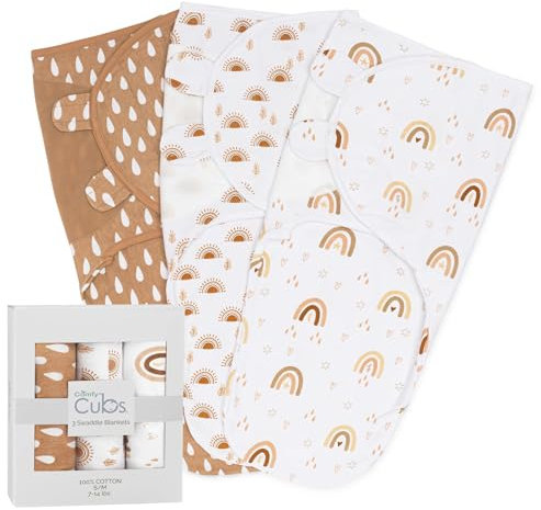 Comfy Cubs Baby Puckdecken, verstellbar, 3 Stück, 3 Stück, 3-6 Monate, unverzichtbar für Neugeborene, 100% Baumwolle, atmungsaktiv, für Jungen und Mädchen (Regenbogen, Boho, L)