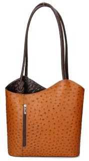 Gave Lux Damen Rucksack Straußenleder Convertible Henkel - Made in Italy Cognac/Dark Brown UNICA 28x25x9 cm