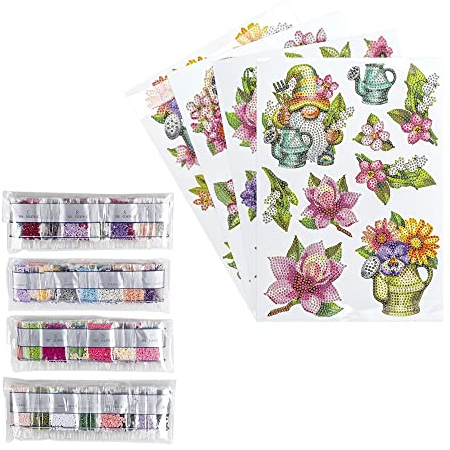 Ideen mit Herz Diamond Painting Sticker | 4 Bogen in DIN A4 | Aufkleber einzeln abziehbar | inkl. Schmucksteine (Sommerzeit)