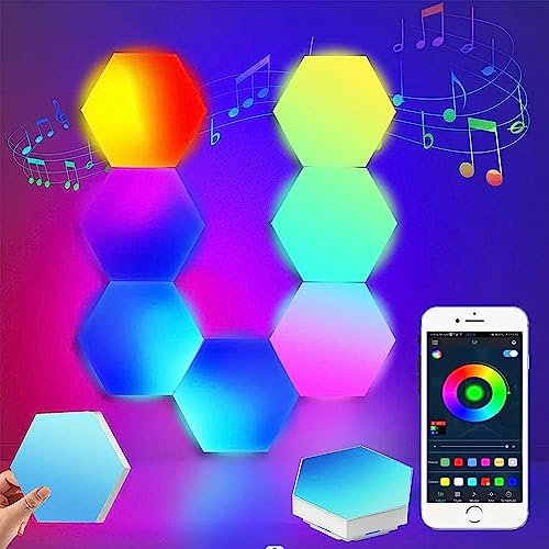 RNQZ Hexagon Lights, RGB Hexagon LED Lights Gaming Lights with APP & Remote Control Wall Lights Gift for Wall Music Sync,for Room Bar Decor Gaming Setup Bedroom,12 Pack