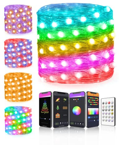 Aoycocr Custom RGB Lucine Led Decorative Compatibile con Bianco Caldo Molteplici Scenari Applicativi Controllo App 10M 66Led Bluetooth Luci Natale con Timer per Camera Natale Outdoor Party Deco