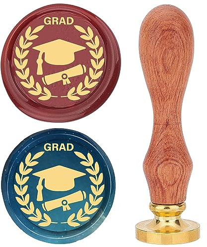 craspire Wachssiegel-Stempel Zum Abschluss-Thema, 25 mm, Bachelor-Hut, Reis-Siegelwachs-Stempel, Retro-Palisandergriff, Abnehmbarer Messingkopf Für Hochzeitseinladungen, Umschläge, Weihnachten