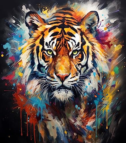 Ccfqiangtie Peinture par Numero pour Adultes DIY Peinture,Tigre animal abstrait coloré doodle,Peinture par Numéros pour Enfants,Kit de Peinture à l'huile sur Toile,40x50cm