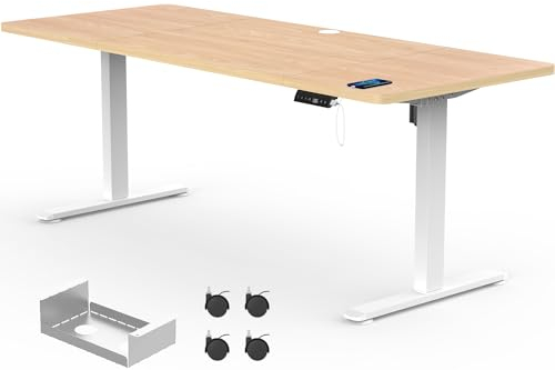 Flamaker Höhenverstellbarer Schreibtisch 200 x 80 cm, Schreibtisch Höhenverstellbar Elektrisch mit Memory Funktion, Computertisch mit Kabelmanagement, Standing Desk, Stehpult, Bürotisch, Beige