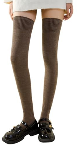 SamHeng Extra Lungo Calzini Alla Coscia Calze da Stivale Alto Calze Sopra il Ginocchio Scaldamuscoli per Donna Ragazze, Calze a Coscia Alta Maglia Calzini più Caldi Abbigliamento Quotidiano (Caffè)