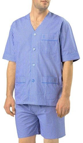 El Búho Nocturno Pyjama Homme Été Court Judo Popeline à Carreaux Pyjamas pour Hommes, 100% Coton, Bleu 4535, M