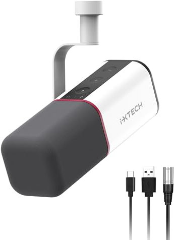 IXTECH Dynamisches Mikrofon mit Nierencharakteristik RGB Gesangsmikrofon USB XLR Studiomikrofon Software Stummschalttaste Microphone für Podcasting Streaming Aufnahme Gaming und Voice-Over Weiß