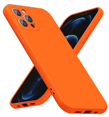 LoeoeL for iPhone 12 Pro Max Phone Case Silicone, Fluorescent Neon Orange Bright Color Matte TPU, Minimalist Ultra Thin Slim Soft Rubber Gel Girly Cute Case for Women Men, Camera Cover Protection