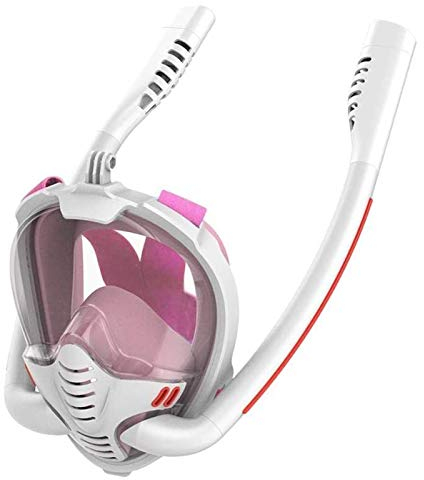 ZGYOZMNG Maske Doppel-Atemschutzmaske, Tauchmaske, Tauchmaske, Unterwasser-Vollgesichts-Schnorchelmaske, Schwimmen, Schnorchel, Tauchausrüstung für Erwachsene und Kinder (Rosa S/M)