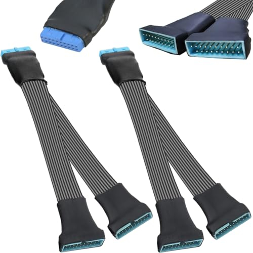 Xiatiaosann 2PCS USB 3.0 Header Splitter Motherboard Extension Cable 19/20Pin Y Hub Line 5Gbps Computer Mini Internal Mainboard 1 to 2 Connector 150mm/5.9in Wire Dual Port Multiplier for PC Case