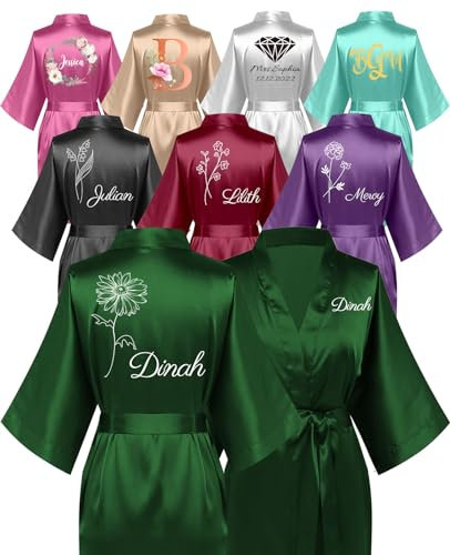 YanNanKe Robes de demoiselle d'honneur personnalisées Robes en satin personnalisées pour femmes avec nom monogramme Pyjamas de fête personnalisés pour les anniversaires de mariage Quinceanera