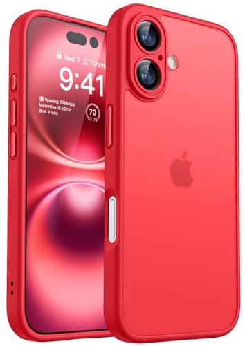 CANSHN Matte for iPhone 16 Case, Upgraded [Full Camera Protection] [Translucent Matte] Shockproof Protective Phone Case for iPhone 16 6.1 - Red