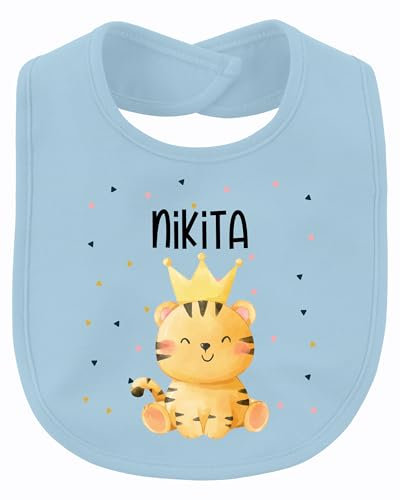 Printera Baby Lätzchen personalisiert Geschenk mit Namen | Giraffe Punkte Junge | Geschenkidee Geburt Sabberlätzchen mit Wunschname | Nachhaltiges Babylätzchen aus Bio-Baumwolle (Hellblau)