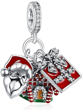 Rimgoris Pendentifs en argent sterling 925 Charms pour femmes Bracelets Bonbons du Père Noël Ensemble de 3 pièces 5A Zircone cubique Cadeau de Noël Charms pour femmes