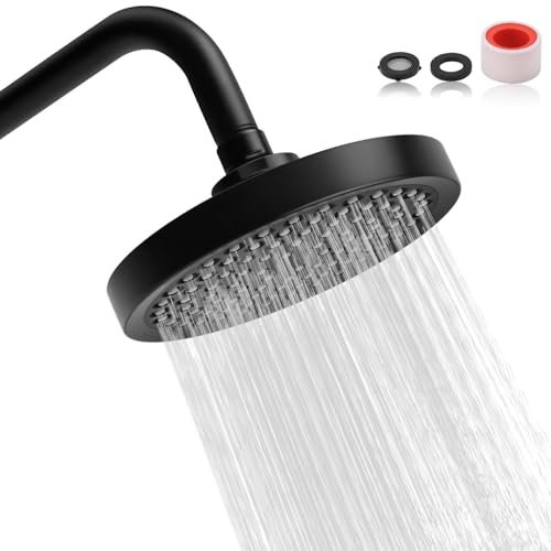 HJIAMA Alcachofa ducha Negra, 6 pulgada Rociador ducha, Rosca 1/2, Cabezal de ducha, Rotación 360°, Refuerzo Alta Presión, Baños, Baños Públicos