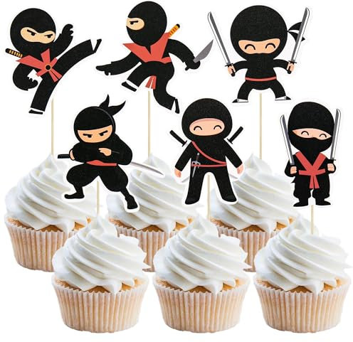 Gyufise 36Pcs Ninja Cupcake Toppers zusammengesetzt Martial Arts Karate Kung Fu Krieger Cupcake Picks Dekorationen für Ninja Thema Baby Dusche Kinder Geburtstag Party Zubehör Tortendekorationen