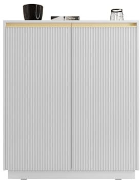 Mirjan24 Türkommode Rumbed KW104 mit 2 Türen, Kommode innen 6 Fächer, Goldene Akzente, Highboard, Anrichte, Sideboard, Mehrzweckschrank (Weiß + Gold Anoda)