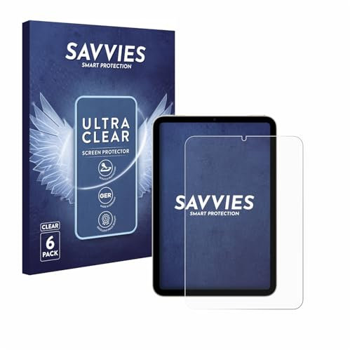Savvies 6 Stück Schutzfolie für Apple iPad Mini 7 WiFi 2024 Displayschutz-Folie Ultra-Transparent