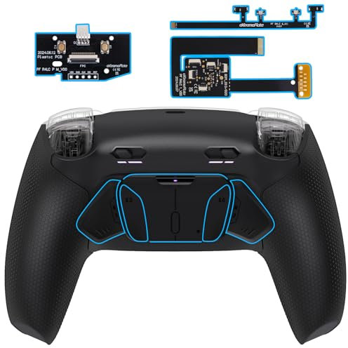 eXtremeRate RISE4 Plus MAX Remap Kit für ps5 Controller BDM-010/020, Re-Design Gummiert Griff Rückgehäuse&Back Paddles Aufsatz&Einstellbar Clicky Trigger Modul Kit für ps5 Controller-Schwarz