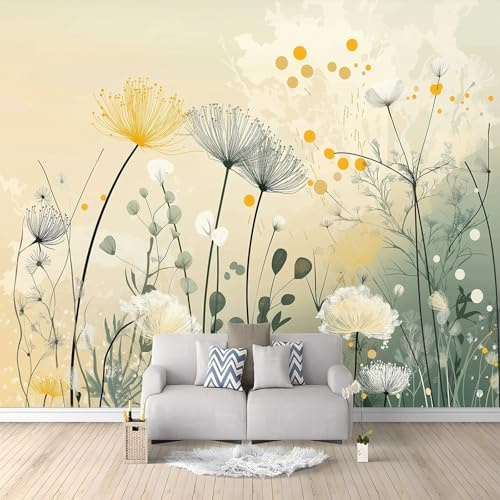 Fototapete Niedliche Dinosaurier Bäumen und Blumen 3d Tapete 250 x 175 cm ototapete Schlafzimmer - Deko Wohnzimmer Wallpaper - Wand Deko Vliestapete Weiß Gelb