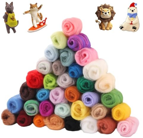 agogue 36 Farben Filzwolle Trockenfilzen,Märchenwolle Zum Filzen DIY Filzen Handwerk Kreationen Filzwolle Zum Stricken,Filzwolle Nassfilzen Passend Nassfilzen und Trockenfilzen Craft Projekte