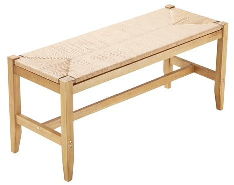 VEVOR Rattan Bench, 40 Wooden Rattan Bench, Entrywway Bench with Oak Wood Legs, Bedroom End of Bed Boho Bench with Hand Woven Rattan, for Living Room, Kitchen