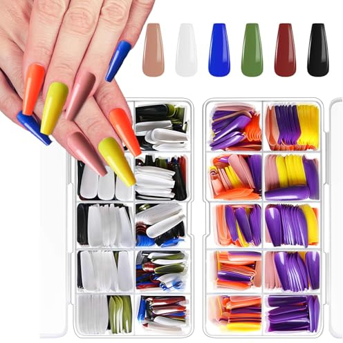 1000PCS Ballerina Coffin False Nails, TOROKOM Colorful Long Coffin Fake Nails Acrylic Extension Nails Coffin Nail Tips Full Cover Fake Nails for Nail Art Manicure Salon Home Women & Girls(10 Colors)