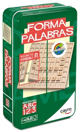 Cayro – Formapalabras Reise-Metallbox – tragbares Lernspiel aus Holz – Wörter bilden – Brettspiel – stärkt den Wortschatz – 2 bis 4 Spieler