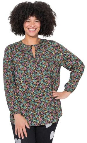 Angel of Style Damen große Größen Übergrößen Plus Size Bluse, Blümchendruck, Langarm schwarz 48 840013100-48