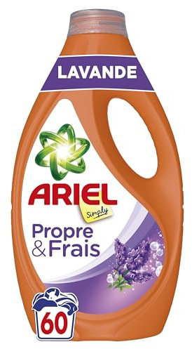 La Bouteille De Lessive Liquide Ariel, 60 Lavages, Lavande, Nettoyage en profondeur, Le choix économique d’Ariel et Parfum frais