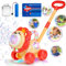 Goenb Automatic Bubble Machine, Rechargeable Bubble Maker with 10 Bags of Bubble Concentrate Giraffe Lion Lawn Mover Bubble Blower with LED Light for Kids Girls